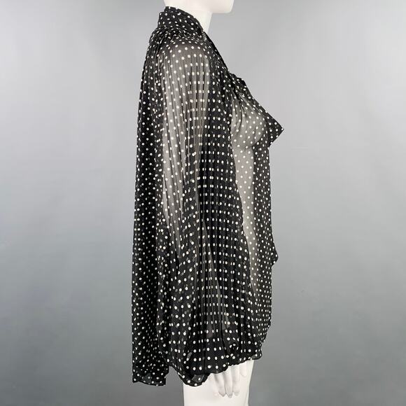 PRABAL GURUNG Size 2 Black White Polyester Polka Dot Bow Blouse - Picture 3 of 7